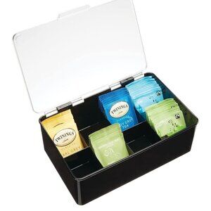 mDesign Black Plastic Tea Bag Divided Storage Organizer w Hinge Lid EUC